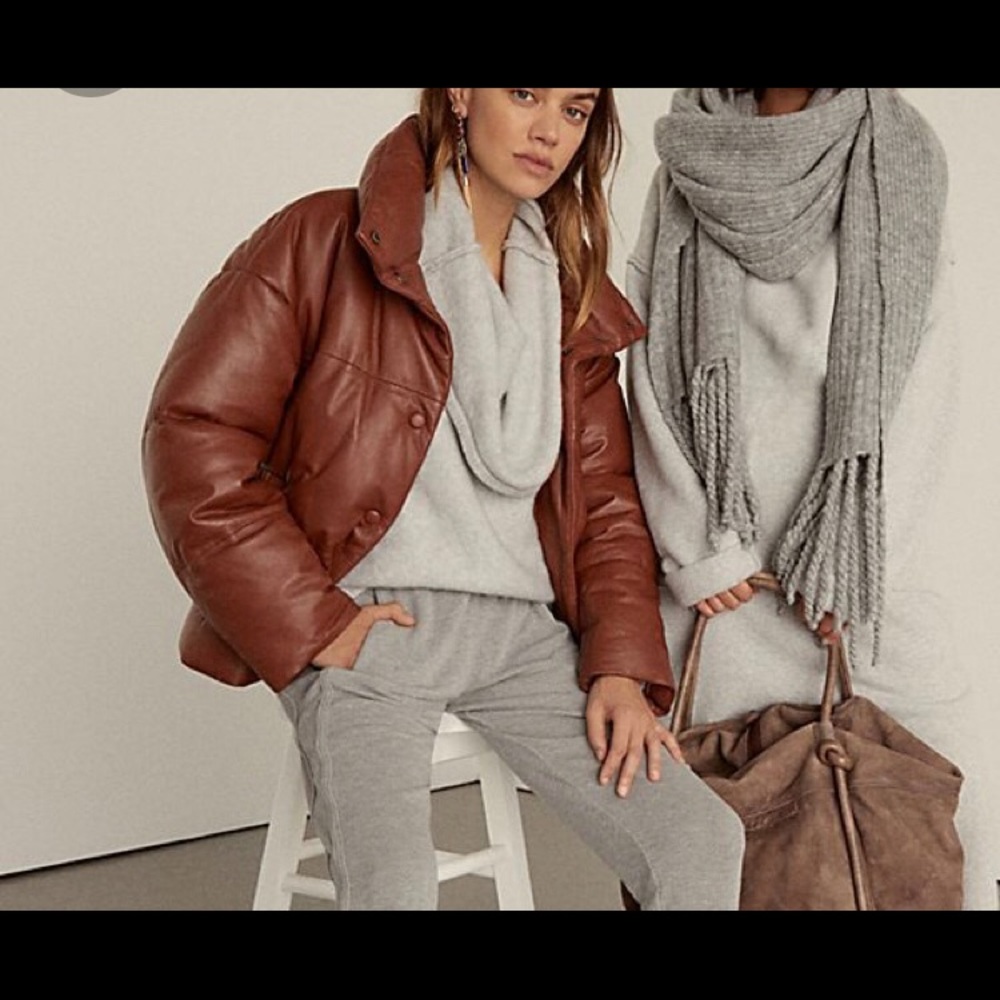 NWOT Brown vegan leather puffer small